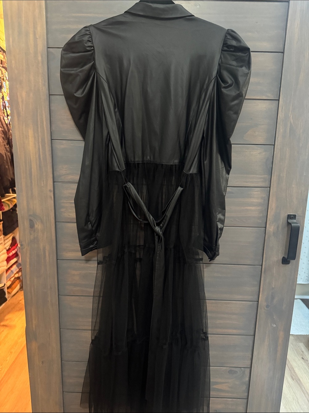 Black Puff-Sleeve Tulle Shirt Dress - Picture 3 of 5